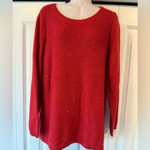 Falls Creek red sequin shimmer tunic sweater 1X holiday